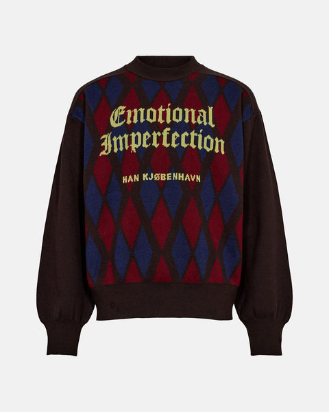 Checked Knit Sweater - Brown