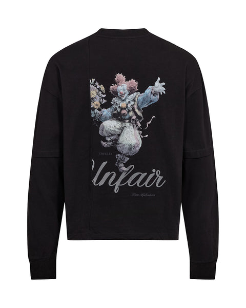 Clown Patchwork Long Sleeve Tee - Black