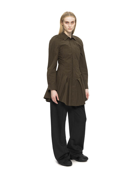 Checked Pleated Dress - Dark Brown
