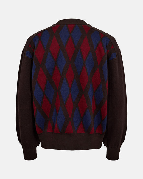 Checked Knit Sweater - Brown