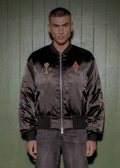 Champions Satin Bomber Jacket - Dark Grey