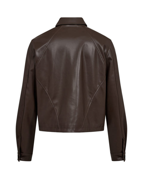 Faux Leather Overshirt - Dark Brown