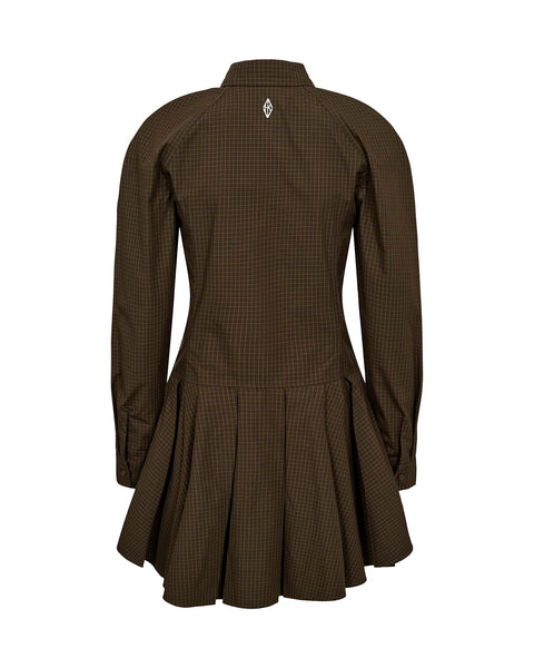 Checked Pleated Dress - Dark Brown