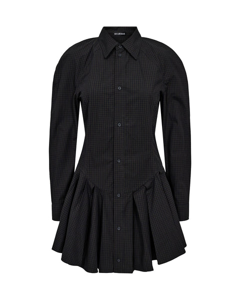 Checked Pleated Dress - Midnight Navy