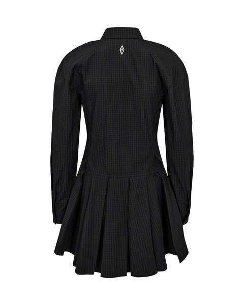 Checked Pleated Dress - Midnight Navy