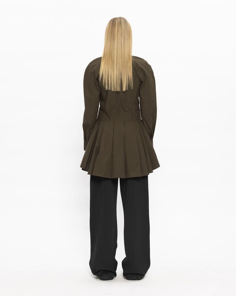 Checked Pleated Dress - Dark Brown