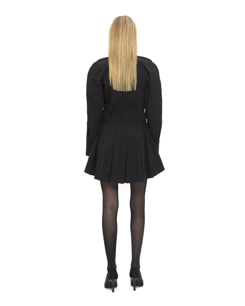 Checked Pleated Dress - Midnight Navy
